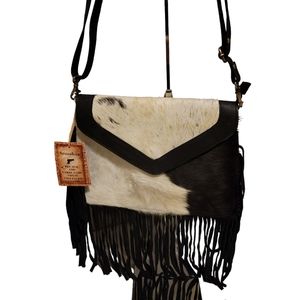 Western purse 2023 latest gift with cowhide print in faux fur suede with fringes